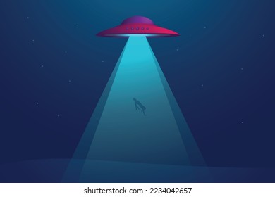 Vector illustration of UFO abducts human