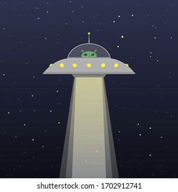 Vector illustration of UFO with an alien inside. Flat graphics.