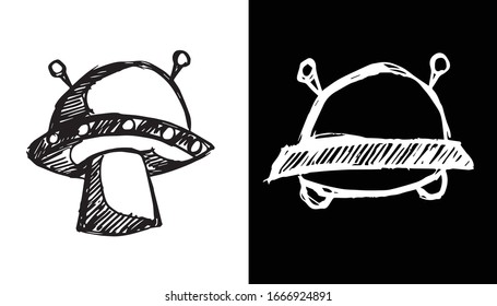 Vector Illustration of UFO Alien Spaceship on Isolated Background. Use This Set or Collection of Hand Drawing or Sketch Icon For Graphic Design.