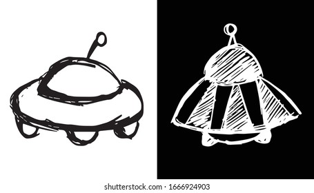 Vector Illustration of UFO Alien Spaceship on Isolated Background. Use This Set or Collection of Hand Drawing or Sketch Icon For Graphic Design.