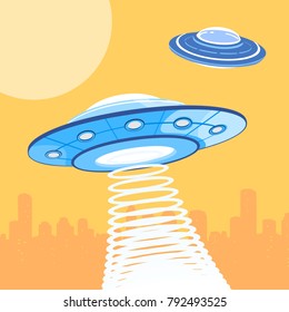 Vector Illustration The UFO Attacking a City