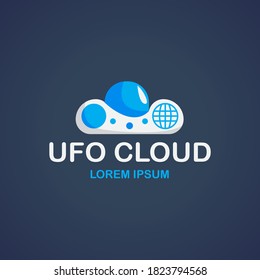 Vektorgrafik des Logo-Designs oder der Vorlage des UFO Cloud-Logos, ideal für den Internet-Cloud-Service, Web, Anwendung, etc.