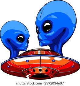 Vector illustration ufo in flat style on white background. digital hand draw