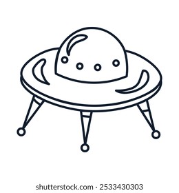 Vector illustration of the UFO in linear style. Science, discovery, and space symbol. Astronomy and cosmos element