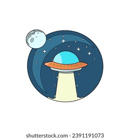Vector illustration of UFO and outer space for children's book design, cute icon, illustration design
