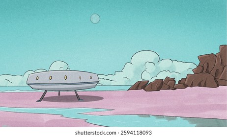 Vector Illustration of UFO in planet