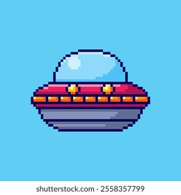 Vector Illustration of Ufo Spaceship with Pixel Art Design, perfect for game assets themed designs