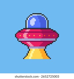 Ilustração vetorial de nave espacial Ufo com design de arte Pixel, perfeito para recursos de jogo projetos temáticos