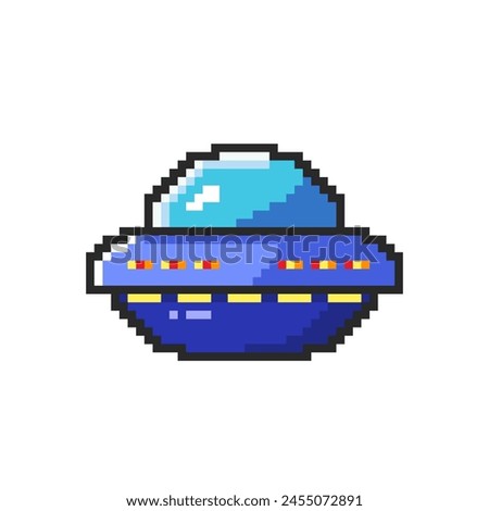 Vector Illustration of Ufo Spaceship with Pixel Art Design, perfect for game assets themed designs