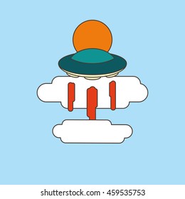 vector illustration with UFO sun and clouds on blue background