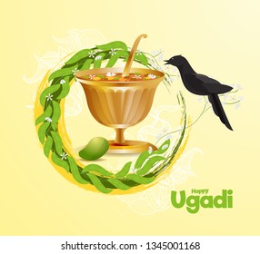 vector illustration. Ugadi New Year holiday, celebrated by the inhabitants of Karnataka and Andhra Pradesh. Festive graphics.
