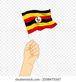 Vector illustration of Uganda flag in hand on transparent background