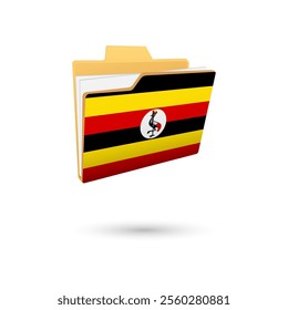 Vector illustration of Uganda flag isolated in file folder on white background.