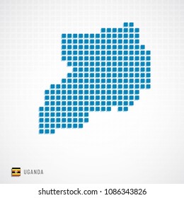 Vector illustration of Uganda map dotted basic shape icons and flag