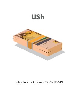 Vector illustration of Ugandan shilling notes, single stack of money flat design isolated on white background. Scalable and editable eps
