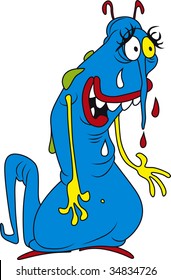 Vector illustration of ugly blue bacteria