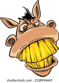 a vector illustration of an ugly face of a crazy donkey