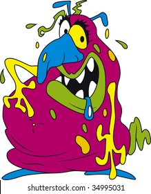 Vector illustration of ugly fat colorful bacteria