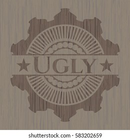 Vector illustration of Ugly retro style wood emblem in brown
