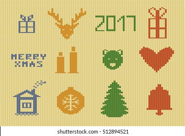 Vector Illustration of Ugly sweater background for Design, Website, Banner. Merry christmas Knitted Retro cloth.