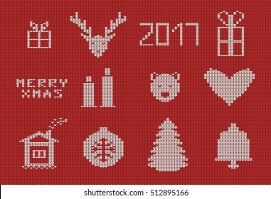 Vector Illustration of Ugly sweater background for Design, Website, Banner. Merry christmas Knitted Retro cloth.