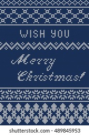 Vector Illustration of Ugly sweater Card for Design, Website, Background, Banner. Merry christmas Knitted Retro cloth with Snowflake Element Template