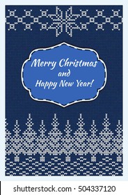 Vector Illustration of Ugly sweater Holidays Pattern for Design, Website, Background, Banner. Merry christmas Knitted Retro cloth with christmas tree Element Template