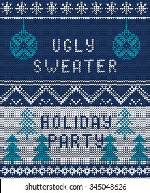 Vector Illustration of Ugly sweater party seamless Pattern for Design, Website, Background, Banner. Merry christmas Knitted Retro cloth with Snowflake Element Template