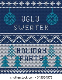 Vector Illustration of Ugly sweater party seamless Pattern for Design, Website, Background, Banner. Merry christmas Knitted Retro cloth with Snowflake Element Template