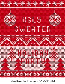 Vector Illustration Of Ugly Sweater Party Seamless Pattern For Design, Website, Background, Banner. Merry Christmas Knitted Retro Cloth With Snowflake Element Template