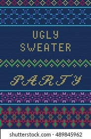 Vector Illustration of Ugly sweater party seamless Pattern for Design, Website, Background, Banner. Merry christmas Knitted Retro cloth with Snowflake Element Template