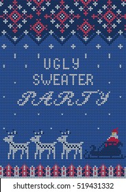 Vector Illustration of Ugly Sweater Party Greeting card for Design, Website, Background, Banner.
Christmas Flyer Template. Holiday Tacky Winter Poster.