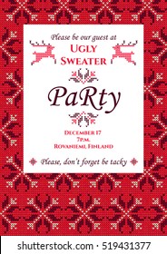 Vector Illustration of Ugly Sweater Party Greeting card for Design, Website, Background, Banner.
Christmas Flyer Template. Holiday Tacky Winter Poster.