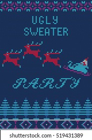 Vector Illustration of Ugly Sweater Party Greeting card for Design, Website, Background, Banner.
Christmas Flyer Template. Holiday Tacky Winter Poster.