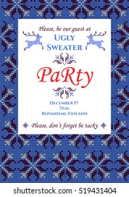 Vector Illustration of Ugly Sweater Party Greeting card for Design, Website, Background, Banner.
Christmas Flyer Template. Holiday Tacky Winter Poster.