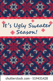 Vector Illustration of Ugly Sweater Party Greeting card for Design, Website, Background, Banner.
Christmas Flyer Template. Holiday Tacky Winter Poster.