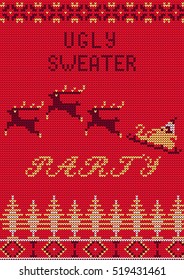 Vector Illustration of Ugly Sweater Party Greeting card for Design, Website, Background, Banner.
Christmas Flyer Template. Holiday Tacky Winter Poster.