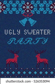 Vector Illustration of Ugly Sweater Party Greeting card for Design, Website, Background, Banner.
Christmas Flyer Template. Holiday Tacky Winter Poster.