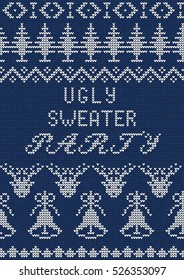 Vector Illustration of Ugly Sweater Party Greeting card for Design, Website, Background, Banner.
Christmas Flyer Template. Holiday Tacky Winter Poster.