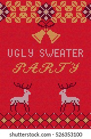 Vector Illustration Of Ugly Sweater Party Greeting Card For Design, Website, Background, Banner.
Christmas Flyer Template. Holiday Tacky Winter Poster.