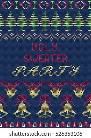 Vector Illustration of Ugly Sweater Party Greeting card for Design, Website, Background, Banner.
Christmas Flyer Template. Holiday Tacky Winter Poster.