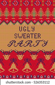 Vector Illustration of Ugly Sweater Party Greeting card for Design, Website, Background, Banner.
Christmas Flyer Template. Holiday Tacky Winter Poster.