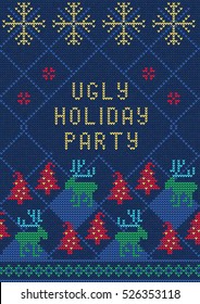 Vector Illustration of Ugly Sweater Party Greeting card for Design, Website, Background, Banner.
Christmas Flyer Template. Holiday Tacky Winter Poster.