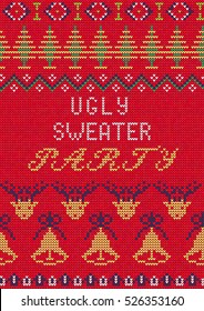 Vector Illustration of Ugly Sweater Party Greeting card for Design, Website, Background, Banner.
Christmas Flyer Template. Holiday Tacky Winter Poster.