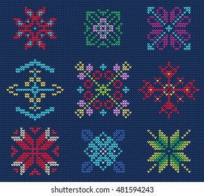 Vector Illustration of Ugly sweater Pattern for Design, Website, background, Banner. Merry Christmas Knitted Retro cloth with Snowflake Element Template