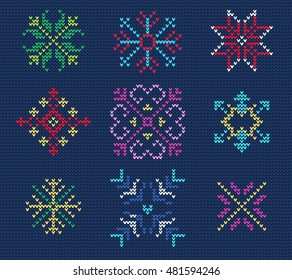 Vector Illustration of Ugly sweater Pattern for Design, Website, background, Banner. Merry Christmas Knitted Retro cloth with Snowflake Element Template