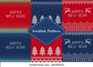 Vector Illustration of Ugly sweater Pattern for Design, Website, Background, Banner. Merry Christmas Knitted Retro cloth with deer element Template