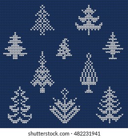 Vector Illustration of Ugly sweater Pattern for Design, Website, background, Banner. Merry christmas Knitted Retro cloth with Christmas Tree Element Template