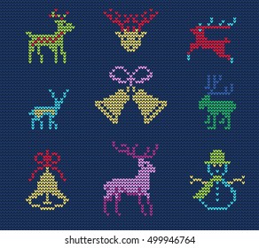 Vector Illustration of Ugly sweater Pattern for Design, Website, background, Banner. Merry christmas Knitted Retro cloth with Deer Element Template