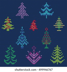 Vector Illustration of Ugly sweater Pattern for Design, Website, background, Banner. Merry christmas Knitted Retro cloth with Christmas Tree Element Template